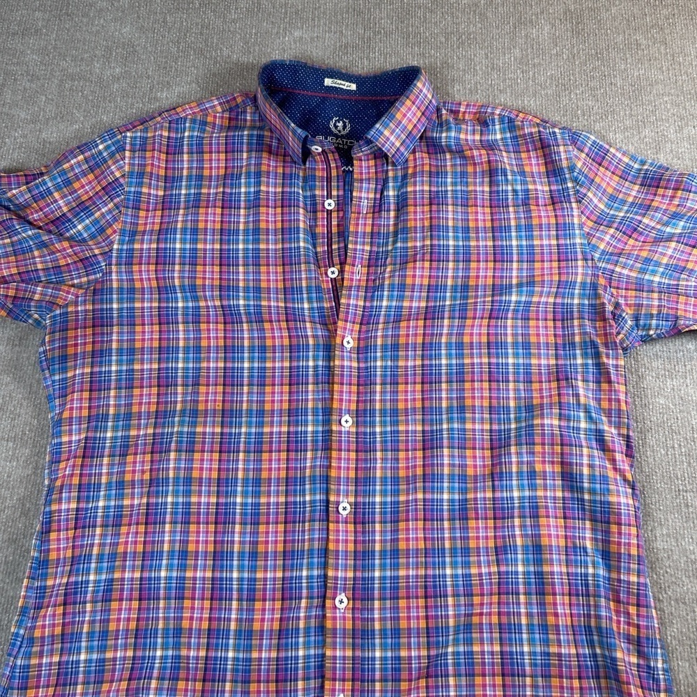 Bugatchi Blue and Pink Plaid Button Down Shirt